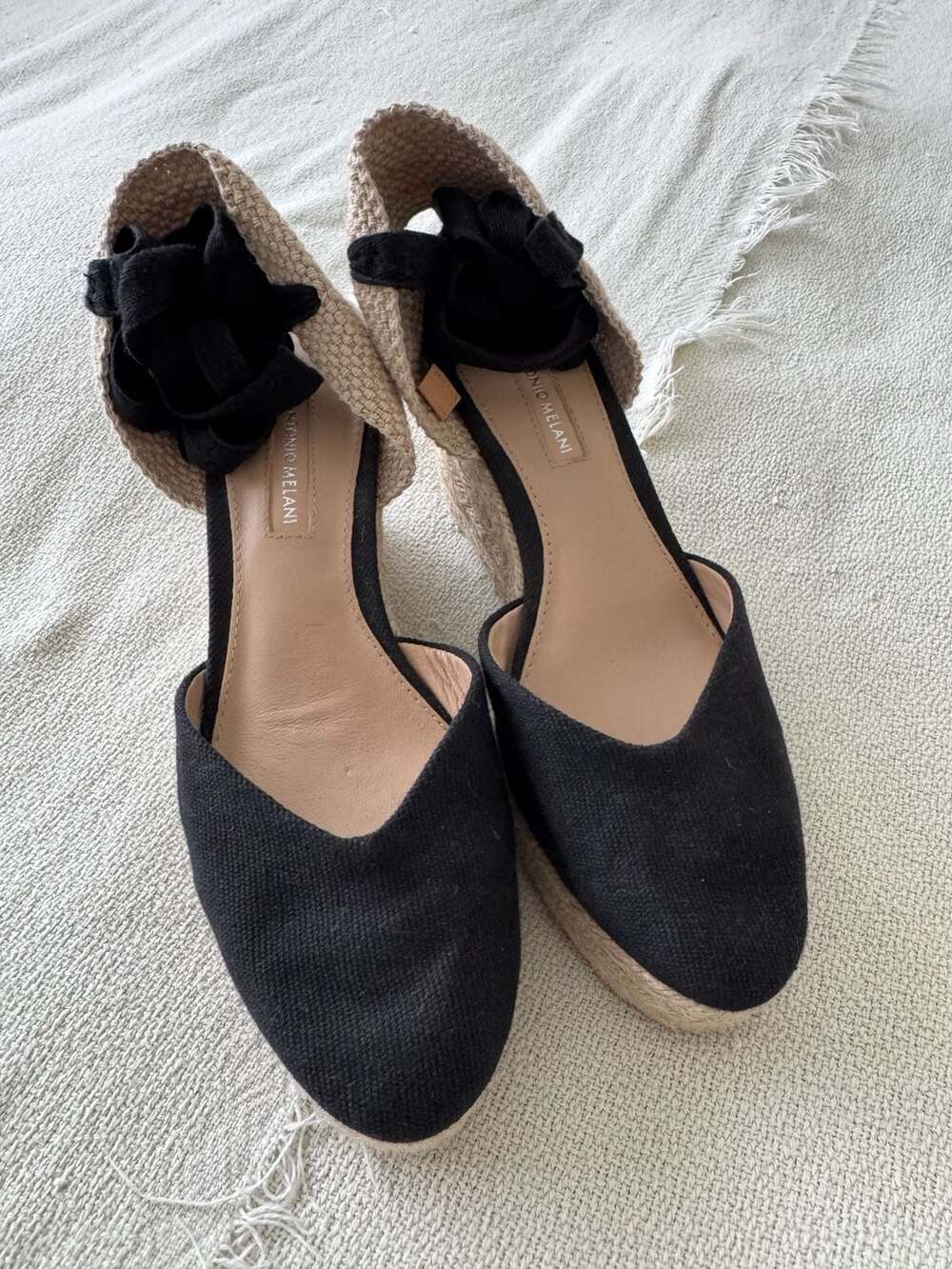 Antonio Melani Espadrille Wedge Size 7.5 Black Lace-Up Sandals